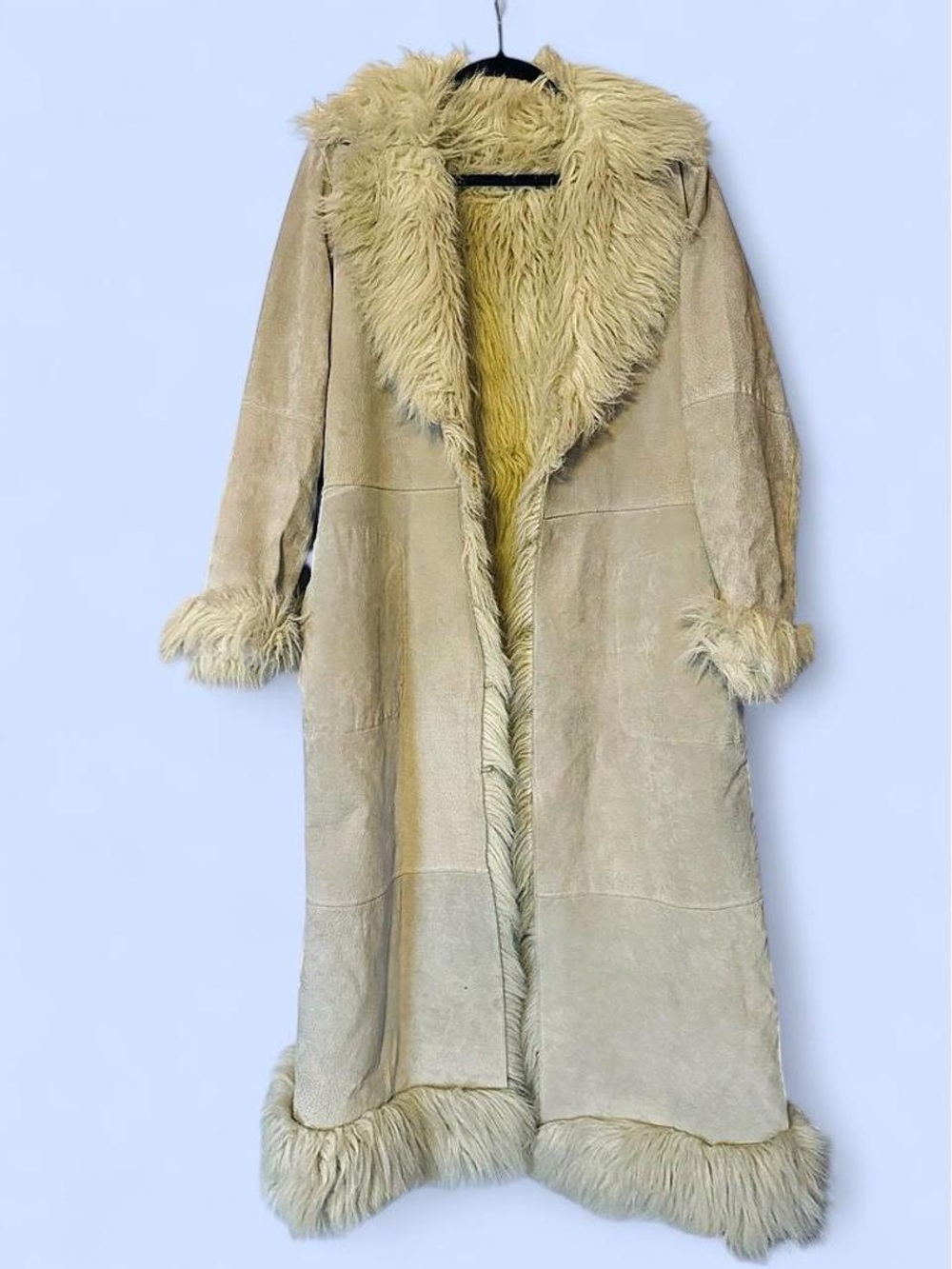 Vintage Beige Suede Coat with Faux Fur Trim - Penny Lane